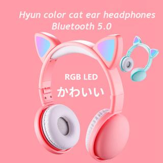 Kids Bluetooth 5.0 Headphone LED light Cat Ears Headset Wireless Earph